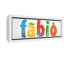 Little Helper LHV-FABIO-3084-FCWHT-15IT Stampa su Tela Incorniciata Legno Bianco, Disegno Personalizzabile con Nome da Ragazzi Fabio, Multicolore, 34 x 88 x 3 cm