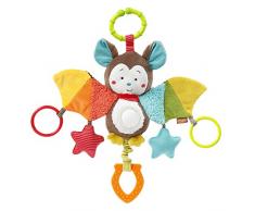 Fehn 067712 – animale giocattolo, pipistrello/giocattolo per la motricità, da appendere, con specchio & anelli da morsicare, afferrare e rumorosi/per neonati e bambini dai 0 + mesi