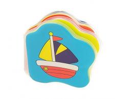 Bieco 11000420 - libro Bagno con squeaker per la presa e lascolto, libro del bambino impermeabile con vari progetti di veicoli, giocattoli vasca da bagno per i bambini da 0 mesi