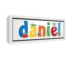 Little Helper LHV-DANIEL-3084-FCWHT-15IT Stampa su Tela Incorniciata Legno Bianco, Disegno Personalizzabile con Nome da Ragazzi Daniel, Multicolore, 34 x 88 x 3 cm