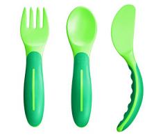 MAM Babys Cutlery ZEDMM331N, Set Posate con Forchetta, Cucchiaio e Coltello, 6+ Mesi, Verde