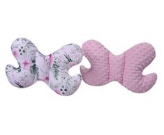 Medi Partners - Cuscino cervicale per bambini, 100% cotone/Minky, cuscino cervicale per auto, passeggino, viaggi, dormire, cuscino per collo (fiore con Minky rosa chiaro)