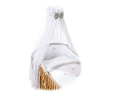 Easy Baby, Set completo con ricamo pregiato, incl. Biancheria per lettino 100/135 + 40/60 cm, paracolpi e baldacchino, Bianco (weiß)