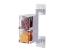 Local Makes A Comeback - Scatola porta spezie in plastica con cucchiaio, girevole, senza chiodi da cucina 2 strati bianchi