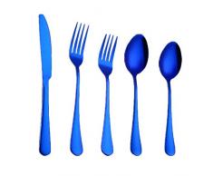Set di stoviglie rotonde lisce in acciaio inox portatile posate da carne occidentale set di cinque pezzi per pasti in famiglia e pic-nic, blu