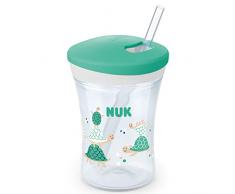 NUK Action Cup tazza per bimbi | 12+ mesi | Coperchio con chiusura ad avvitamento e cannuccia morbida | A prova di perdite | Senza BPA | 230ml | tartaruga (turchese) | 1 pezzo