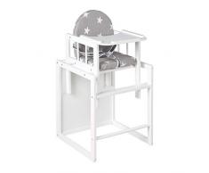 Roba Seggiolone Combi, Seggiolone in Legno con Vassoio che Diventa Seggiolina + Tavolo, Laccato Bianco, Seduta Imbottita Fantasia little Stars