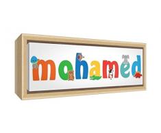 Little Helper LHV-MOHAMED-1542-FCNAT-15IT Stampa su Tela Incorniciata Legno Naturale, Disegno Personalizzabile con Nome da Ragazzi Mohamed, Multicolore, 19 x 46 x 3 cm