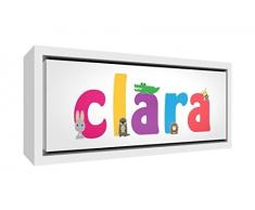 Little Helper LHV-CLARA-2159-FCWHT-15IT Stampa su Tela Incorniciata Legno Bianco, Disegno Personalizzabile con Nome da Ragazza Clara, Multicolore, 25 x 63 x 3 cm