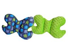 Medi Partners - Cuscino cervicale per bambini, 100% cotone/Minky, cuscino cervicale per auto, passeggino, viaggi, dormire, cuscino per collo (creature con Minky verde)