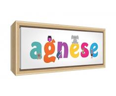 Little Helper LHV-AGNESE-2159-FCNAT-15IT Stampa su Tela Incorniciata Legno Naturale, Disegno Personalizzabile con Nome da Ragazza Agnese, Multicolore, 25 x 63 x 3 cm