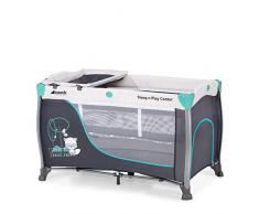 Hauck Sleep N Play Center 3, Lettino da Viaggio dalla Nascita a 15 kg, Lettino 7 Pezzi con 2 Livelli, Fasciatoio, Uscita Laterale, Tasca in Rete, Ruote e Borsa di Trasporto, Turchese (Forest Fun)