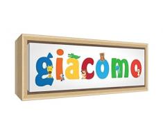 Little Helper LHV-GIACOMO-2159-FCNAT-15IT Stampa su Tela Incorniciata Legno Naturale, Disegno Personalizzabile con Nome da Ragazzi Giacomo,, 25 x 63 x 3 cm