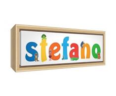 Little Helper LHV-STEFANO-3084-FCNAT-15IT Stampa su Tela Incorniciata Legno Naturale, Disegno Personalizzabile con Nome da Ragazzi Stefano, Multicolore, 34 x 88 x 3 cm