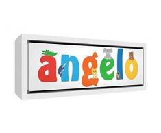Little Helper LHV-ANGELO-3084-FCWHT-15IT Stampa su Tela Incorniciata Legno Bianco, Disegno Personalizzabile con Nome da Ragazzi Angelo, Multicolore, 34 x 88 x 3 cm