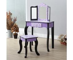 Teamson Kids Fashion Prints Vanity Set tavolo e sgabello, viola/nero, leopardo
