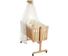 Easy Baby, Culla completa con rotelle, incl. biancheria, materasso e asta per baldacchino, Beige (natur)