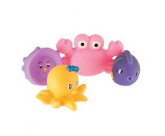 Bieco 27003514 Bagni Animali Set di 4, spray animali a nuotare e schizzi, set bagno giocattolo, Play Set con 4 animali marini, multicolore