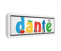 Little Helper LHV-DANTE-3084-FCWHT-15IT Stampa su Tela Incorniciata Legno Bianco, Disegno Personalizzabile con Nome da Ragazzi Dante, Multicolore, 34 x 88 x 3 cm