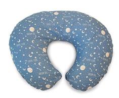 Chicco 04079902830000 BOPPY - Cuscino per allattamento con rivestimento in cotone, motivoParole e stelle, colore: Blu
