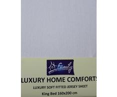 Famiglia biancheria da letto king con angoli, in jersey di cotone, 160 cm x 200 cm, bianco