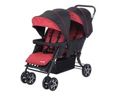 Safety 1St Teamy Passeggino Fratellare Gemellare Lineare, Reclinabile, con Parapioggia e Coprigambe, Ribbon Red