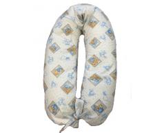 Merrymama- Cuscino allattamento e gravidanza + fodera con lacci/cm 190 (imbottito in microgranuli di polistirene ignifugo), Ecrù