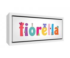 Little Helper LHV-FIORELLA-1542-FCWHT-15IT Stampa su Tela Incorniciata Legno Bianco, Disegno Personalizzabile con Nome da Ragazza Fiorella, Multicolore, 19 x 46 x 3 cm