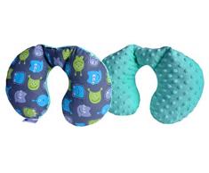 Medi Partners - Cuscino cervicale per bambini, 100% cotone/Minky, cuscino cervicale per auto, passeggino, auto, viaggi, dormire, cuscino (creature con minky)