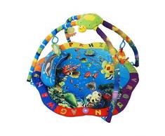 Todeco - Stuoia Per Bambini, Stuoia Educativo - Dimensione: 87 x 87 x 48 cm - Giocattoli educativi: (1x) Tartaruga di peluche (1x) Pesce di peluche (1x) Specchio a fiore (1x) Piccolo cuscino - Modello mare