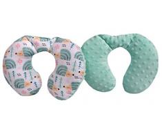 Medi Partners - Cuscino cervicale per bambini, 100% cotone/Minky, cuscino cervicale per auto, passeggino, viaggi, viaggi, dormire, cuscino per collo (menta riccio con minky)