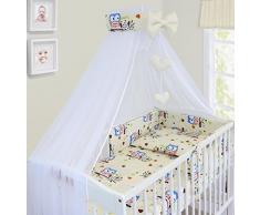 Lussuoso set di biancheria da letto per lettino da 120 x 60 cm, 100% cotone (gufi crema II)