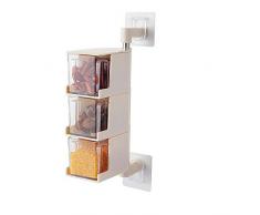 Local Makes A Comeback - Scatola porta spezie in plastica con cucchiaio, girevole, senza chiodi da cucina 3 strati di beige