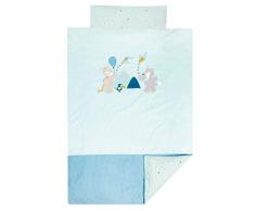Nattou 498449 - Set di biancheria da letto double-face, 100 x 140 cm, con federa 40 x 60 cm, tim e tiglio, blu