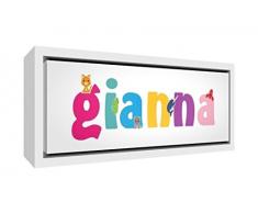 Little Helper LHV-GIANNA-2159-FCWHT-15IT Stampa su Tela Incorniciata Legno Bianco, Disegno Personalizzabile con Nome da Ragazza Gianna, Multicolore, 25 x 63 x 3 cm