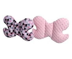 Medi Partners - Cuscino cervicale per bambini, 100% cotone/Minky, cuscino cervicale per auto, passeggino, viaggi, dormire, cuscino per collo (triangolo rosa con Minky)