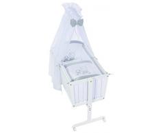 Easy Baby 882 – 46 – Culla completa con rotelle, inclusi biancheria, materasso e supporto per baldacchino, motivo Friends, Grey/bianco