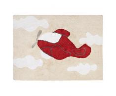 Happy Decor Kids HDK-222 Tappeto Lavabile Airplane, Rosso-Beige, 120 x 160 cm