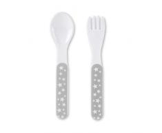 Sterntaler Set di posate Stanley La Pecorella, Cucchiaio e forchetta, Linea: Stelline, Età: Dai 6 mesi in su, Bianco/Grigio