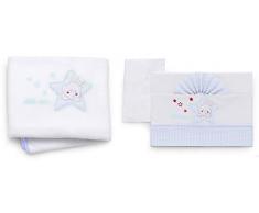 Italbaby completo di lenzuoline ricamate 3pezzi, per lettino + copertina in pile star azzurro
