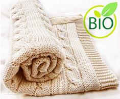 Wallaboo Coperta ultra morbida per bambini Noa, puro 100% cotone bio, Dimensione 90 x 70 cm, lavorata a maglia, per lettino, Colore: Ecru
