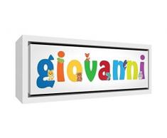 Little Helper LHV-GIOVANNI-1542-FCWHT-15IT Stampa su Tela Incorniciata Legno Bianco, Disegno Personalizzabile con Nome da Ragazzi Giovanni, Multicolore, 19 x 46 x 3 cm