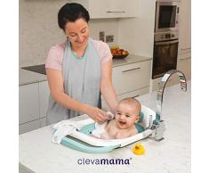 ClevaBath - Vasca da Bagno per Lavandino a Soffietto con Accappatoio Bambini con Cappuccio in Cotone Corallo