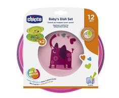 Chicco Set Piatti Bambini, Set Pappa Svezzamento con 1 Piatto Fondo e 1 Piatto Piano, Alette e Base Antiscivolo, Presa Facile ed Ergonomica, Appoggio per Cucchiaio, 2 Pezzi - 12+ Mesi, Rosa