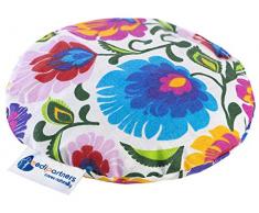 Medi Partners - Cuscino con noccioli di ciliegia, per bambini, 180 g, rotondo, 15 cm, 100% cotone ecologico, multicolore