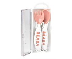 Beaba - Set da 2 posate ergonomiche, 2ª fascia di età, rosa