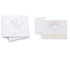 Italbaby completo di lenzuoline ricamate per lettino + copertina in pile bear avorio