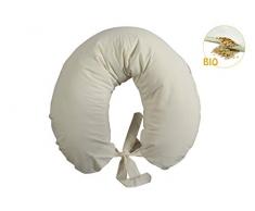 Merrymama - Cuscino allattamento + fodera con lacci/cm 130 (imbottito in pula di farro bio) - Ecrù