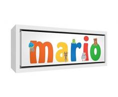 Little Helper LHV-MARIO-1542-FCWHT-15IT Stampa su Tela Incorniciata Legno Bianco, Disegno Personalizzabile con Nome da Ragazzi Mario, Multicolore, 19 x 46 x 3 cm