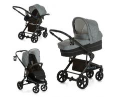 Hauck Atlantic Plus Trio Set Carrozzina 3 in 1, Navicella, Seggiolino Auto Gruppo 0 per Isofix Base, Passeggino Sport, Coprigambe, dalla Nascita a 22 kg, Melange Grey Caviar (Grigio Nero)